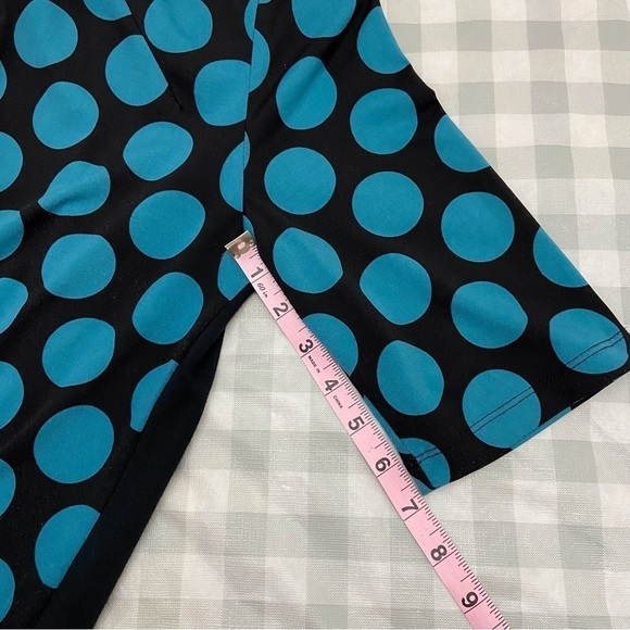Bcbg MAXAZRIA dress 3/4 sleeve soft jersey polka dots turquoise black gold Large - Picture 12 of 15